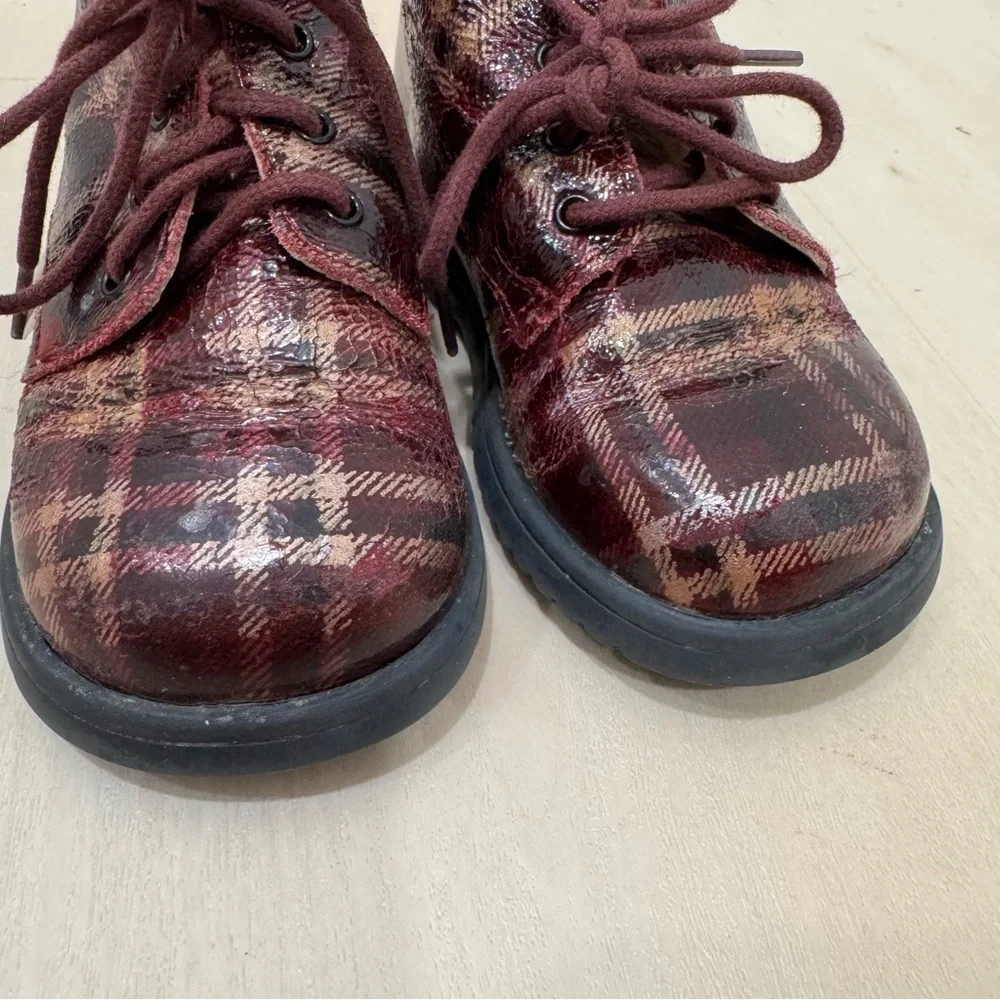 Babybotte Girl's Kids Toddler Boots Lace Up Maroon Plaid Size 22 EU Toddler 6